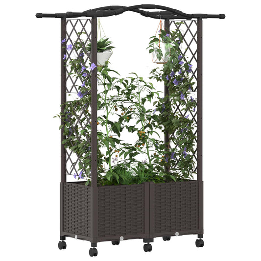 Hevet Bed med Trellis og Tak Brun 125 x 40 x 144 cm PP