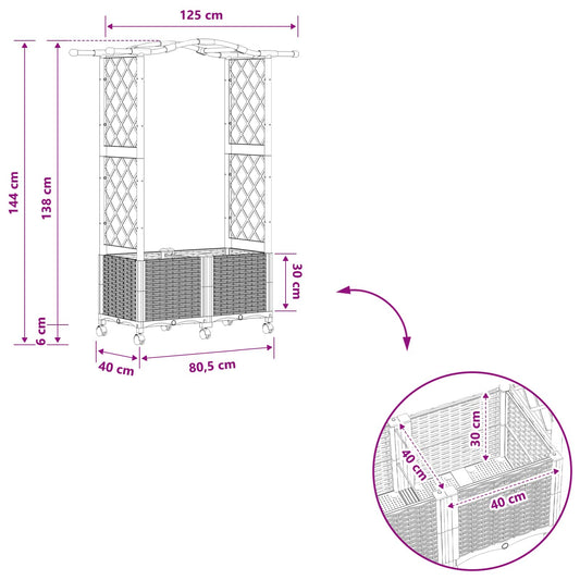 Hevet Bed med Trellis og Tak Brun 125 x 40 x 144 cm PP