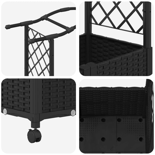 Hevet Bed med Trellis og Tak Svart 125 x 40 x 144 cm PP