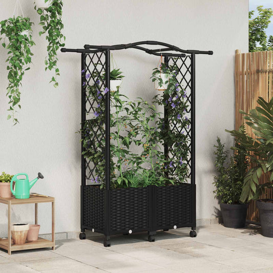 Hevet Bed med Trellis og Tak Svart 125 x 40 x 144 cm PP