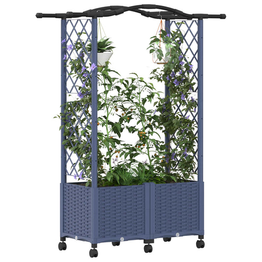 Hevet Bed med Trellis og Tak Grå 125 x 40 x 144 cm PP