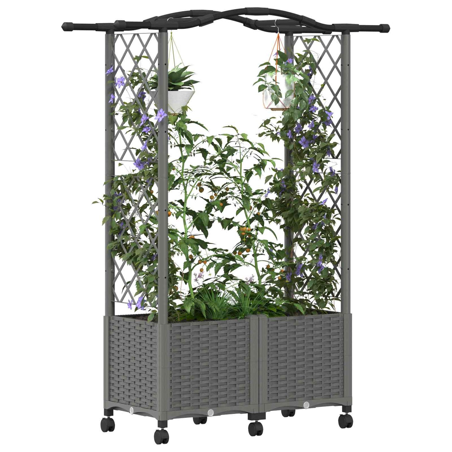 Hevet Bed med Trellis og Tak Lysegrå 125 x 40 x 144 cm PP