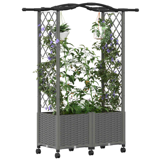 Hevet Bed med Trellis og Tak Lysegrå 125 x 40 x 144 cm PP