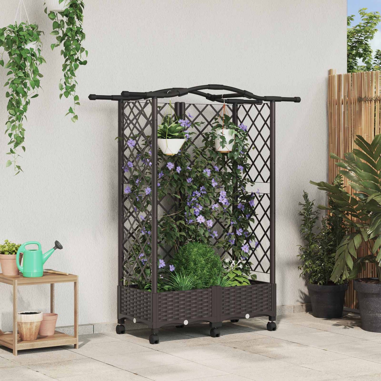 Hevet Bed med Trellis og Tak Brun 124 x 40 x 129 cm PP
