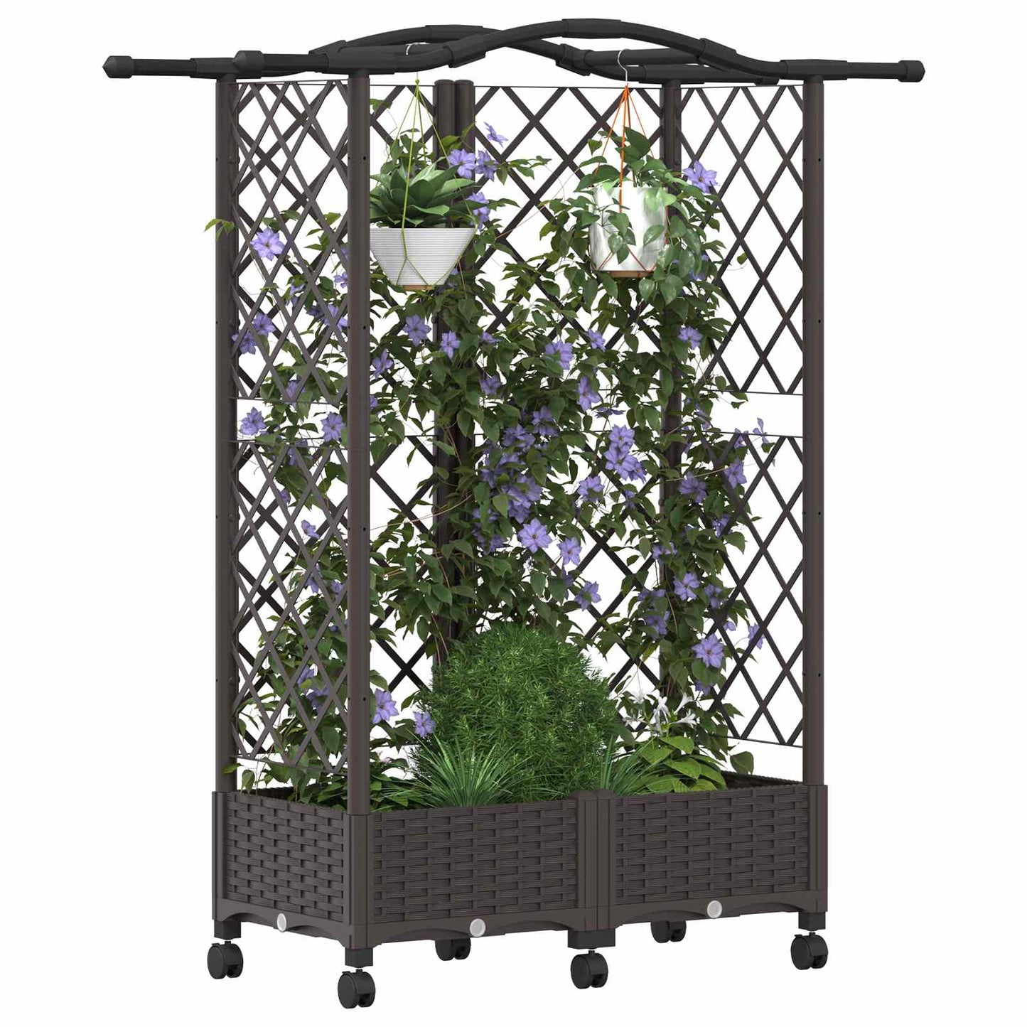 Hevet Bed med Trellis og Tak Brun 124 x 40 x 129 cm PP
