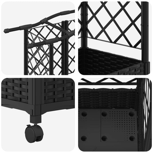 Hevet Bed med Trellis og Tak Svart 124 x 40 x 129 cm PP