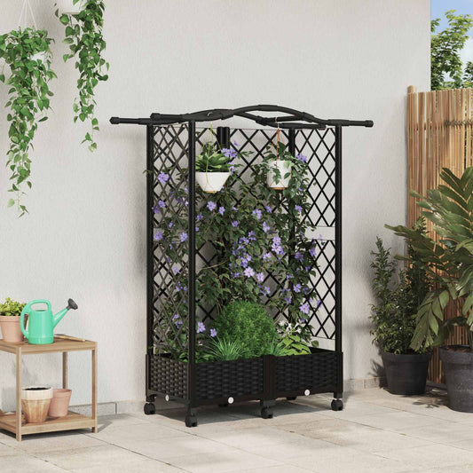 Hevet Bed med Trellis og Tak Svart 124 x 40 x 129 cm PP