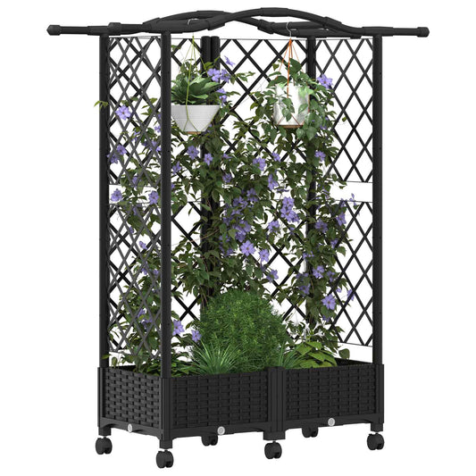 Hevet Bed med Trellis og Tak Svart 124 x 40 x 129 cm PP