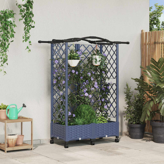 Hevet Bed med Trellis og Tak Grå 124 x 40 x 129 cm PP