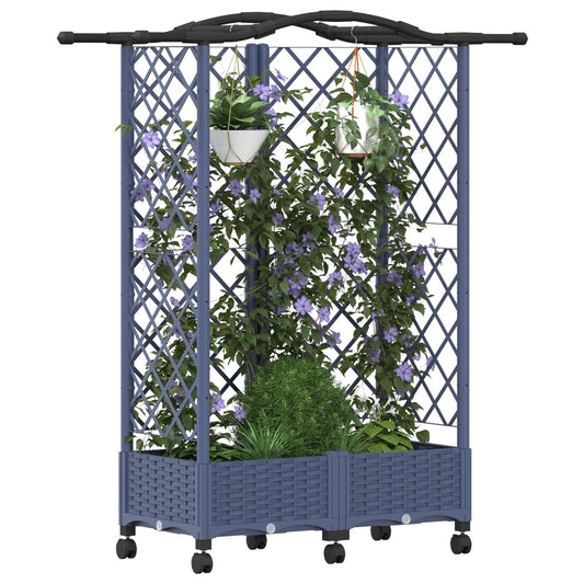 Hevet Bed med Trellis og Tak Grå 124 x 40 x 129 cm PP