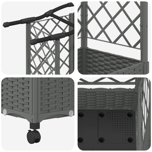 Hevet Bed med Trellis og Tak Lysegrå 124 x 40 x 129 cm PP