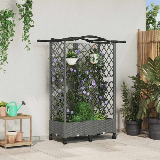 Hevet Bed med Trellis og Tak Lysegrå 124 x 40 x 129 cm PP