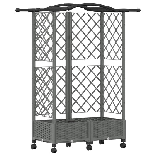 Hevet Bed med Trellis og Tak Lysegrå 124 x 40 x 129 cm PP