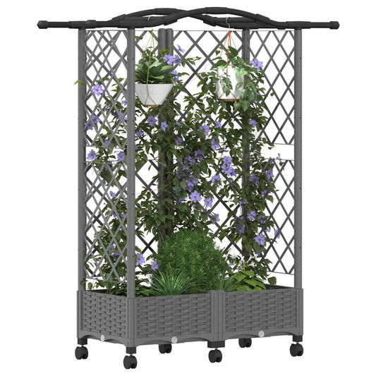 Hevet Bed med Trellis og Tak Lysegrå 124 x 40 x 129 cm PP