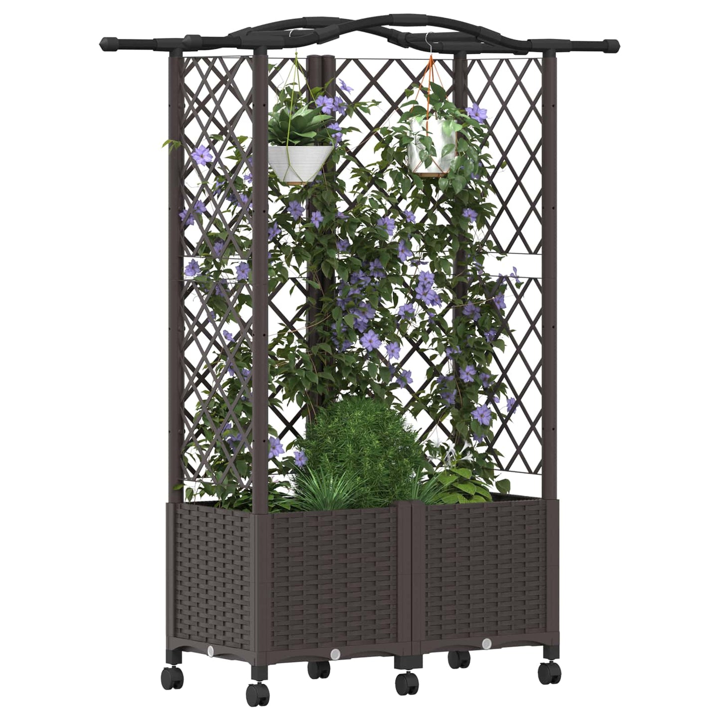 Hevet Bed med Trellis og Tak Brun 122 x 40 x 144 cm PP