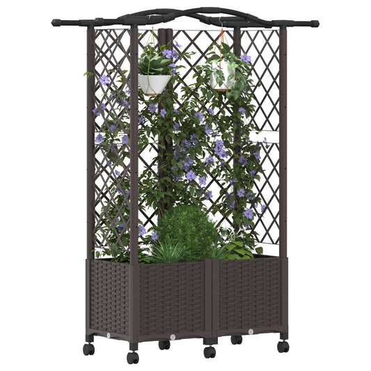 Hevet Bed med Trellis og Tak Brun 122 x 40 x 144 cm PP