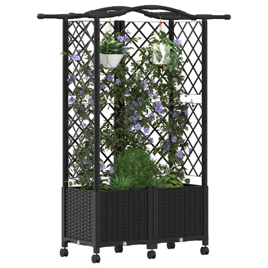 Hevet Bed med Trellis og Tak Svart 122 x 40 x 144 cm PP