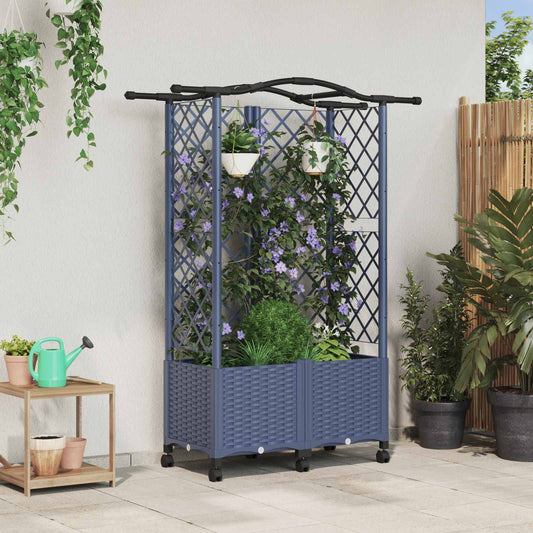 Hevet Bed med Trellis og Tak Grå 122 x 40 x 144 cm PP