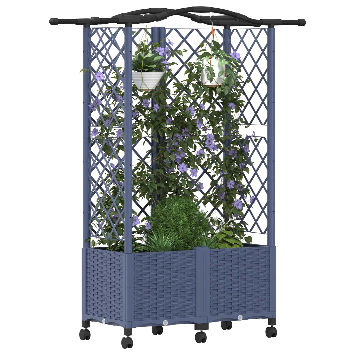 Hevet Bed med Trellis og Tak Grå 122 x 40 x 144 cm PP