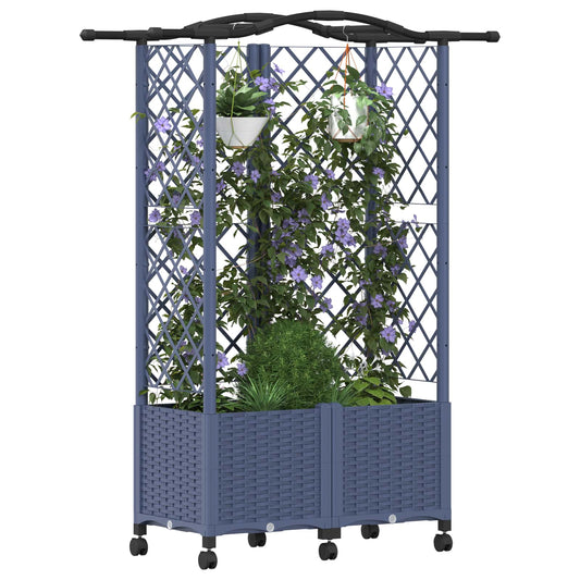 Hevet Bed med Trellis og Tak Grå 122 x 40 x 144 cm PP