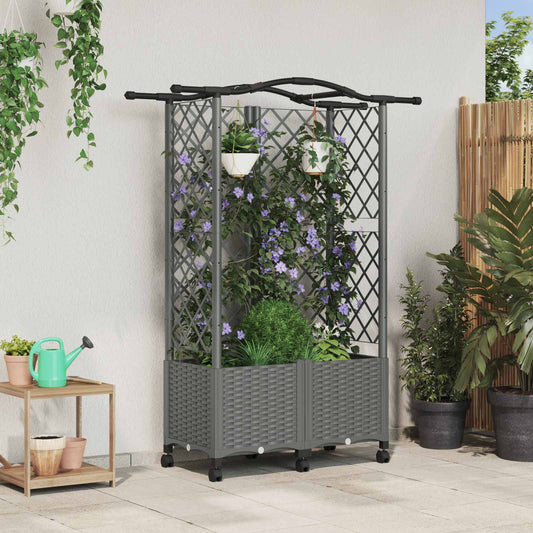 Hevet Bed med Trellis og Tak Lysegrå 122 x 40 x 144 cm PP