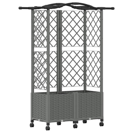 Hevet Bed med Trellis og Tak Lysegrå 122 x 40 x 144 cm PP