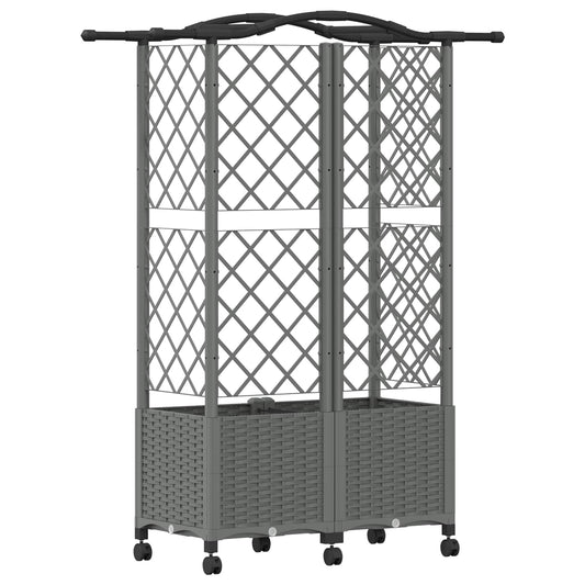 Hevet Bed med Trellis og Tak Lysegrå 122 x 40 x 144 cm PP