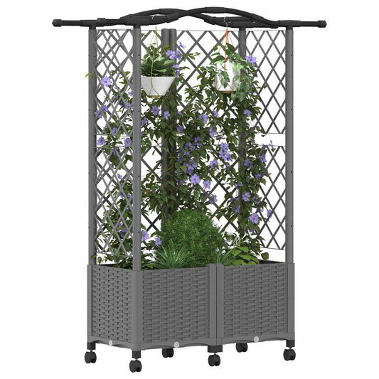 Hevet Bed med Trellis og Tak Lysegrå 122 x 40 x 144 cm PP