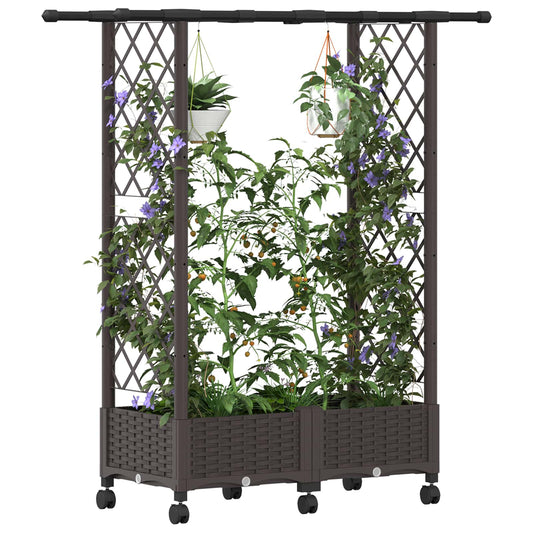 Hevet Bed med Trellis og Tak Brun 122,5 x 40 x 127 cm PP
