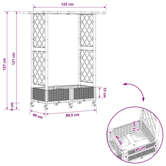 Hevet Bed med Trellis og Tak Brun 122,5 x 40 x 127 cm PP