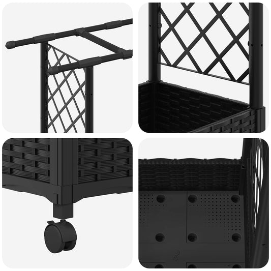 Hevet Bed med Trellis og Tak Svart 122,5 x 40 x 127 cm PP
