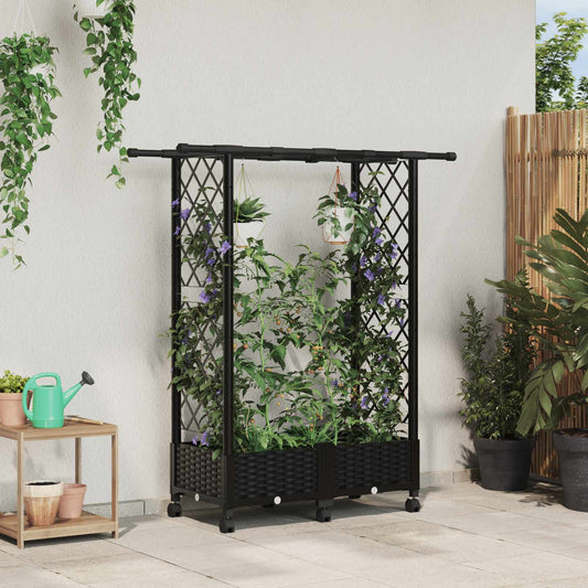 Hevet Bed med Trellis og Tak Svart 122,5 x 40 x 127 cm PP