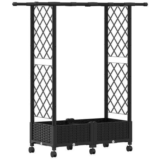 Hevet Bed med Trellis og Tak Svart 122,5 x 40 x 127 cm PP