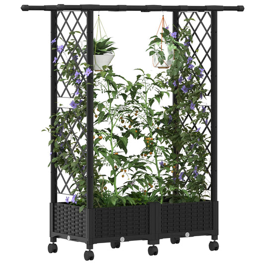 Hevet Bed med Trellis og Tak Svart 122,5 x 40 x 127 cm PP