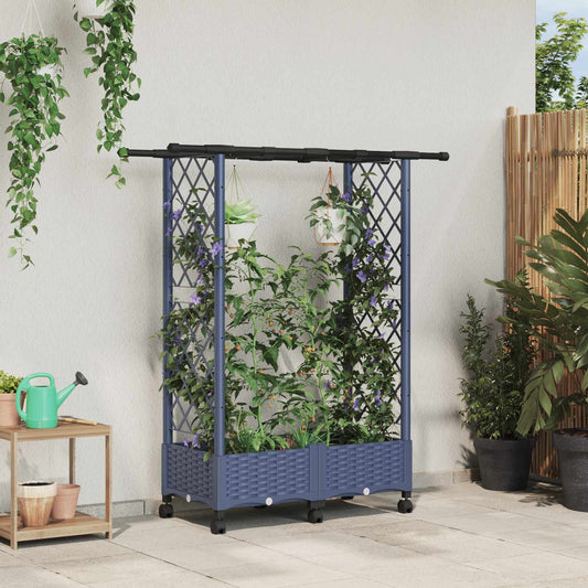 Hevet Bed med Trellis og Tak Grå 122,5 x 40 x 127 cm PP