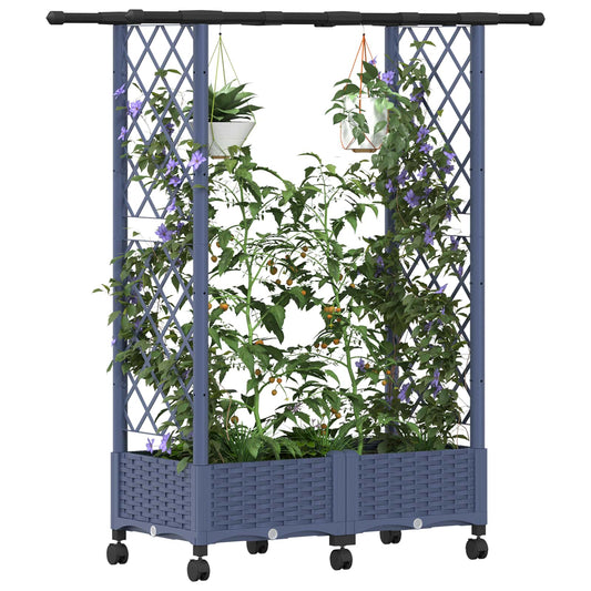 Hevet Bed med Trellis og Tak Grå 122,5 x 40 x 127 cm PP