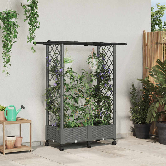 Hevet Bed med Trellis og Tak Lysegrå 122,5 x 40 x 127 cm PP