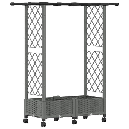 Hevet Bed med Trellis og Tak Lysegrå 122,5 x 40 x 127 cm PP