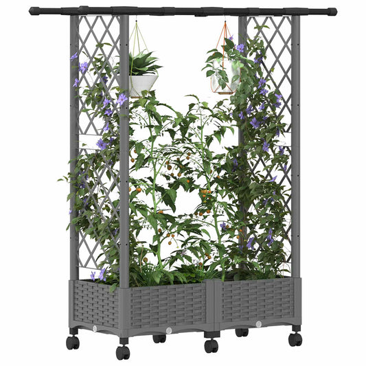 Hevet Bed med Trellis og Tak Lysegrå 122,5 x 40 x 127 cm PP