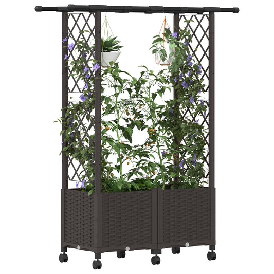 Hevet Bed med Trellis og Tak Brun 124,5 x 40 x 142 cm PP