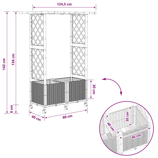 Hevet Bed med Trellis og Tak Brun 124,5 x 40 x 142 cm PP