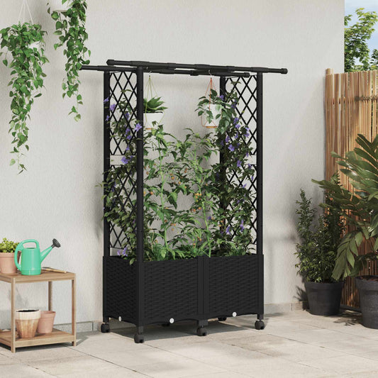 Hevet Bed med Trellis og Tak Svart 124,5 x 40 x 142 cm PP