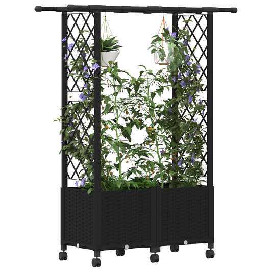 Hevet Bed med Trellis og Tak Svart 124,5 x 40 x 142 cm PP