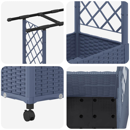 Hevet Bed med Trellis og Tak Grå 124,5 x 40 x 142 cm PP