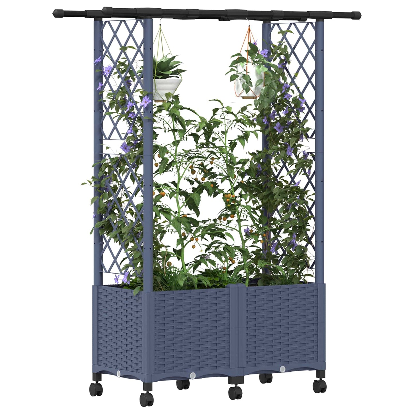 Hevet Bed med Trellis og Tak Grå 124,5 x 40 x 142 cm PP