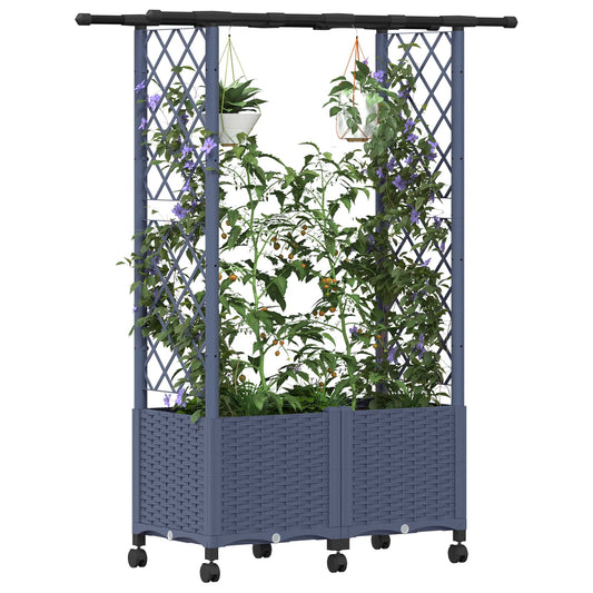 Hevet Bed med Trellis og Tak Grå 124,5 x 40 x 142 cm PP