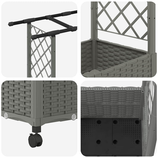 Hevet Bed med Trellis og Tak Lysegrå 124,5 x 40 x 142 cm PP