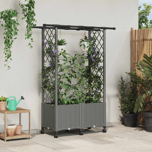 Hevet Bed med Trellis og Tak Lysegrå 124,5 x 40 x 142 cm PP