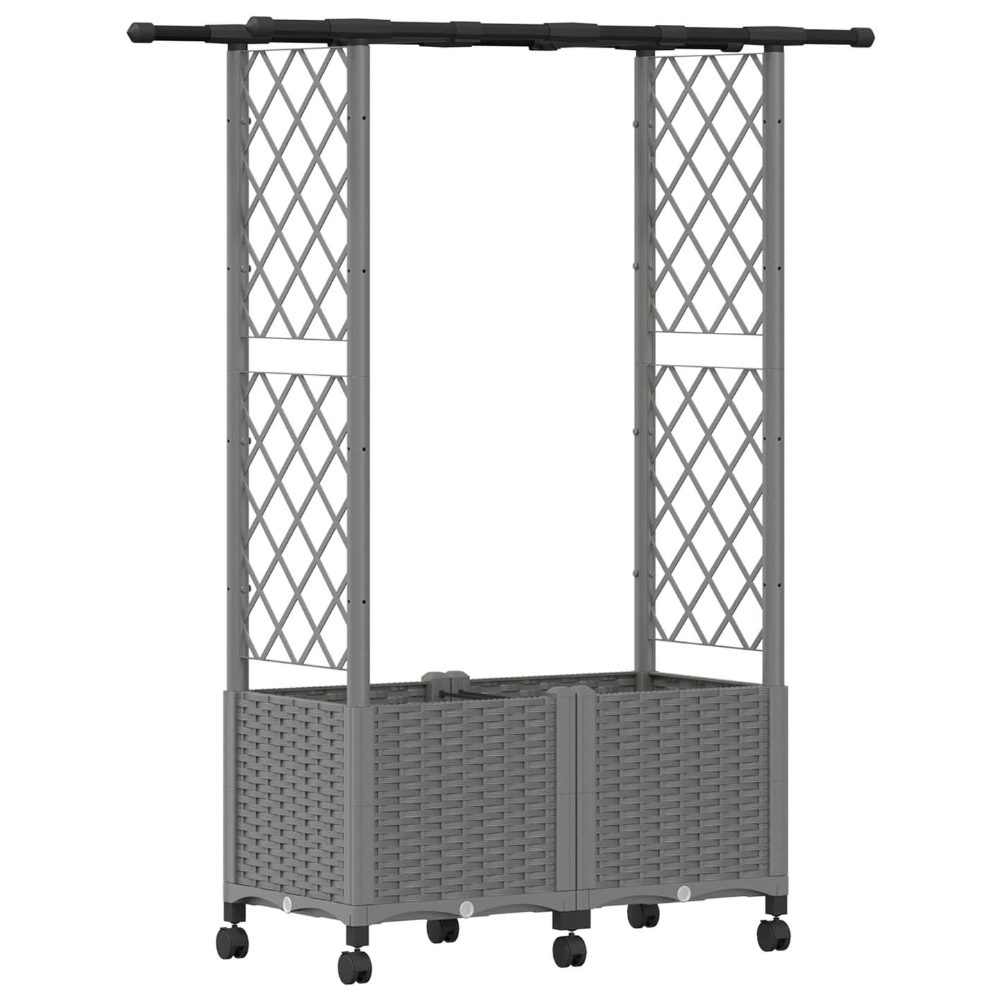 Hevet Bed med Trellis og Tak Lysegrå 124,5 x 40 x 142 cm PP