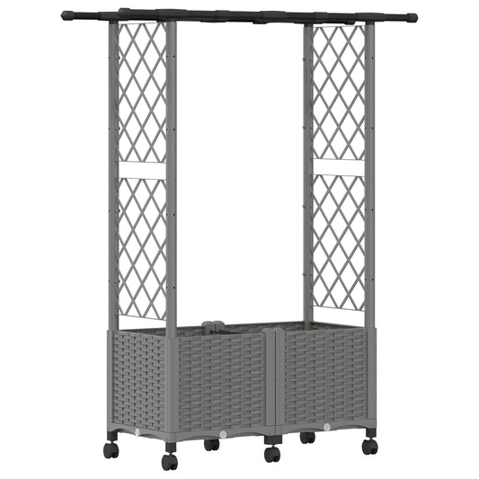 Hevet Bed med Trellis og Tak Lysegrå 124,5 x 40 x 142 cm PP